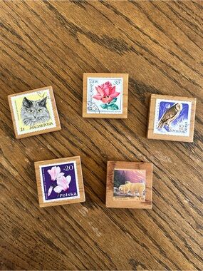 Handmade Vintage Postage Stamp Magnets On Wood • you pick one!